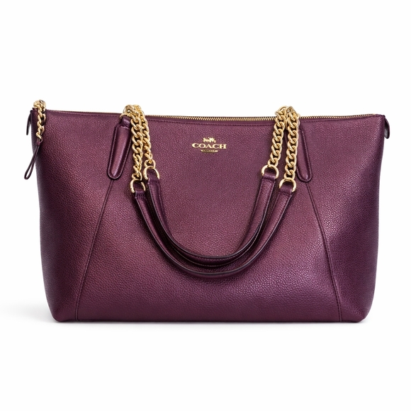 Coach Handbags - Coach Plum Leather Tote with Gold Accents